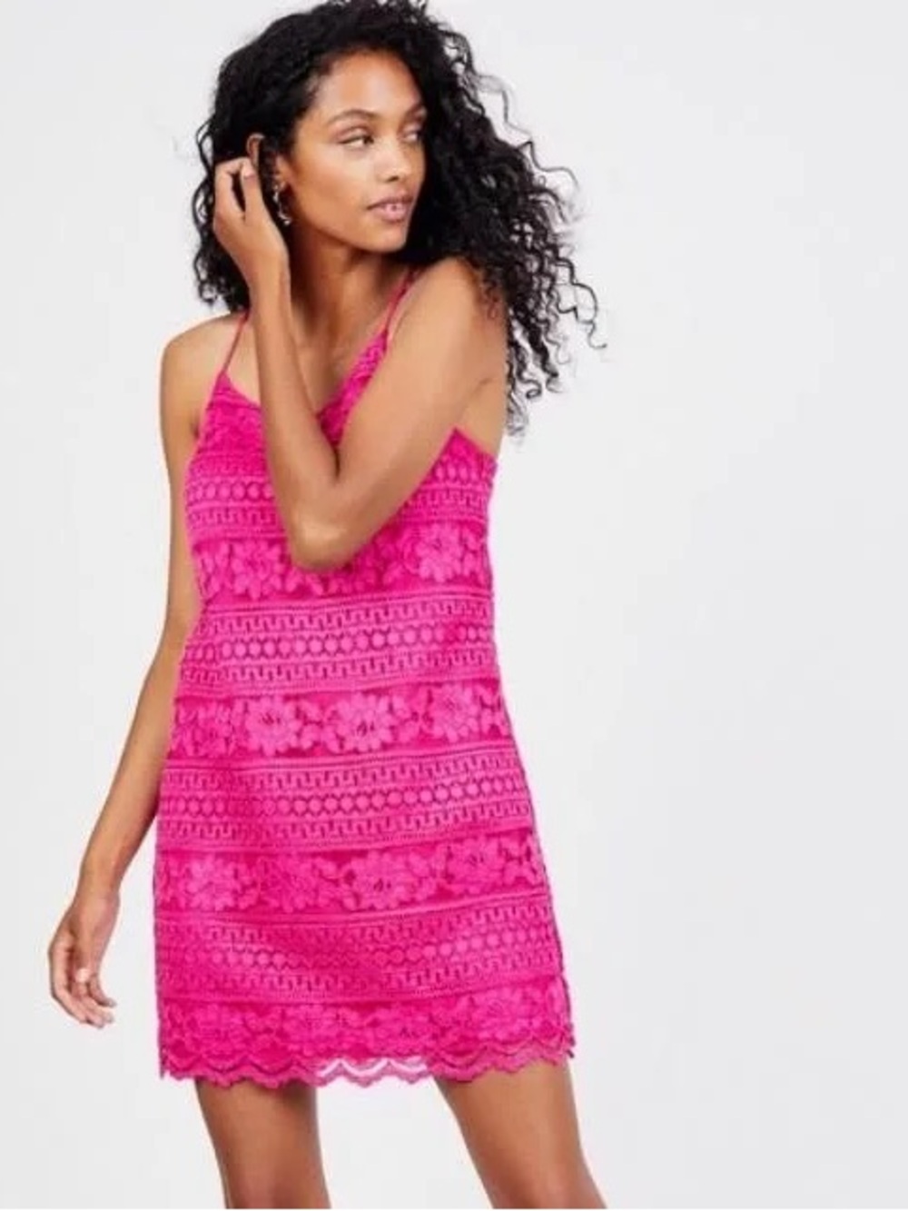 1. State “At Leisure” Shift Dress Size Small Mini Racerback Lace Orchid Pink NWT